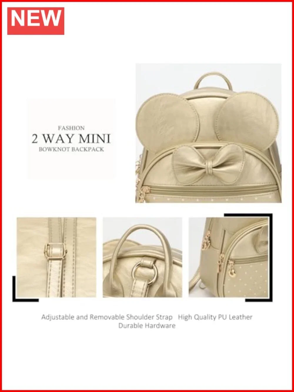 Faux Leather Bowknot Mini Backpack Convertible Shoulder Bag Purse for Women